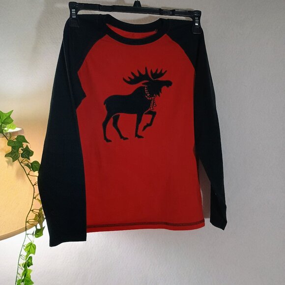 VGUC: Kids' Faded Glory sz XL 14/16 Moose Red Black Plaid Pajama Set - Picture 4 of 7